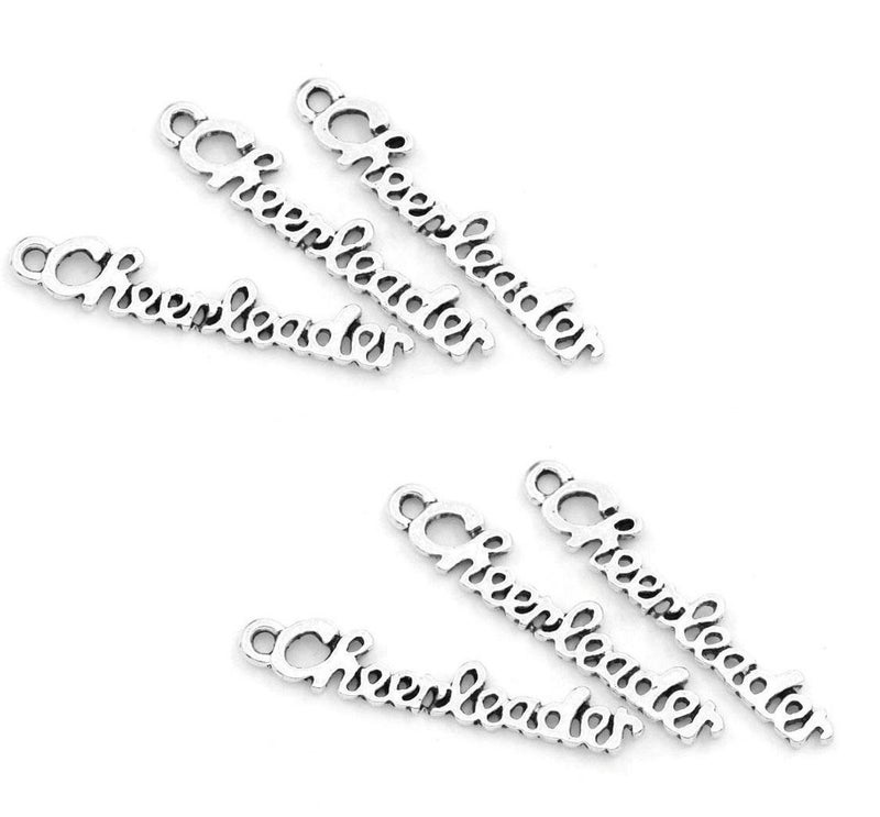 JGFinds Cheerleader Charms and Pendants - 30 Pieces, Cheerleader Charms, 27mm x 5mm (1 1/8" x 1/8"), Silver Tone, DIY Cheerleader Gifts and Jewelry Making Supplies